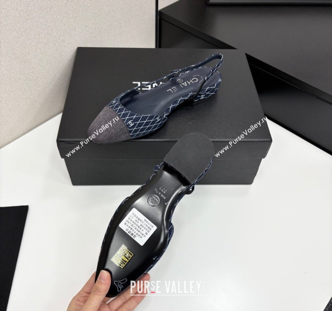 Chanel Quilted Denim Classic Slingbacks Flats Dark Blue 2025 G31319 (MD-250416075)