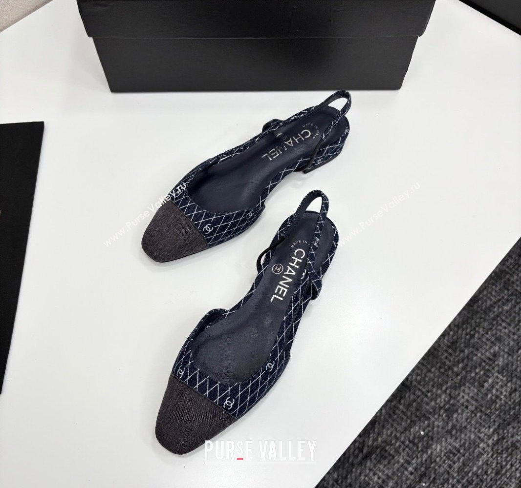 Chanel Quilted Denim Classic Slingbacks Flats Dark Blue 2025 G31319 (MD-250416075)