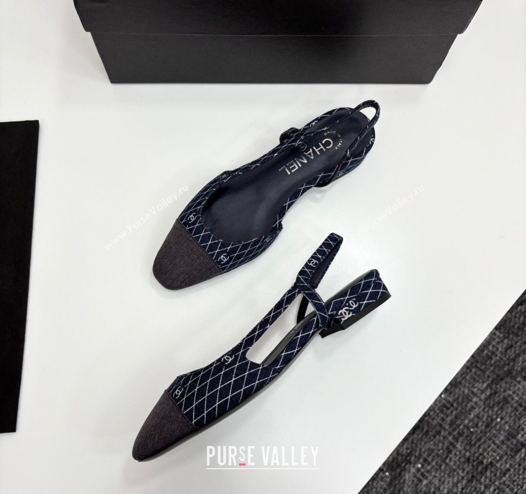Chanel Quilted Denim Classic Slingbacks Flats Dark Blue 2025 G31319 (MD-250416075)