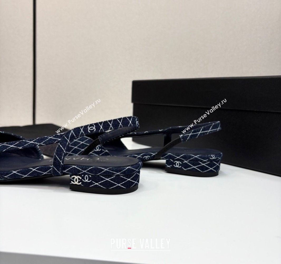 Chanel Quilted Denim Classic Slingbacks Flats Dark Blue 2025 G31319 (MD-250416075)