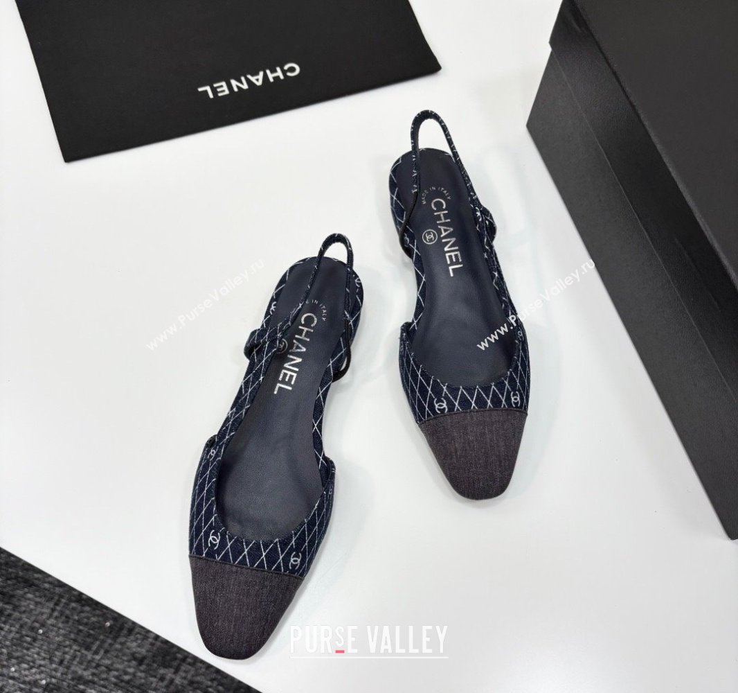 Chanel Quilted Denim Classic Slingbacks Flats Dark Blue 2025 G31319 (MD-250416075)
