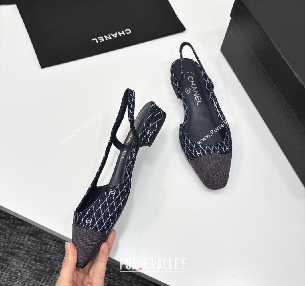 Chanel Quilted Denim Classic Slingbacks Flats Dark Blue 2025 G31319 (MD-250416075)
