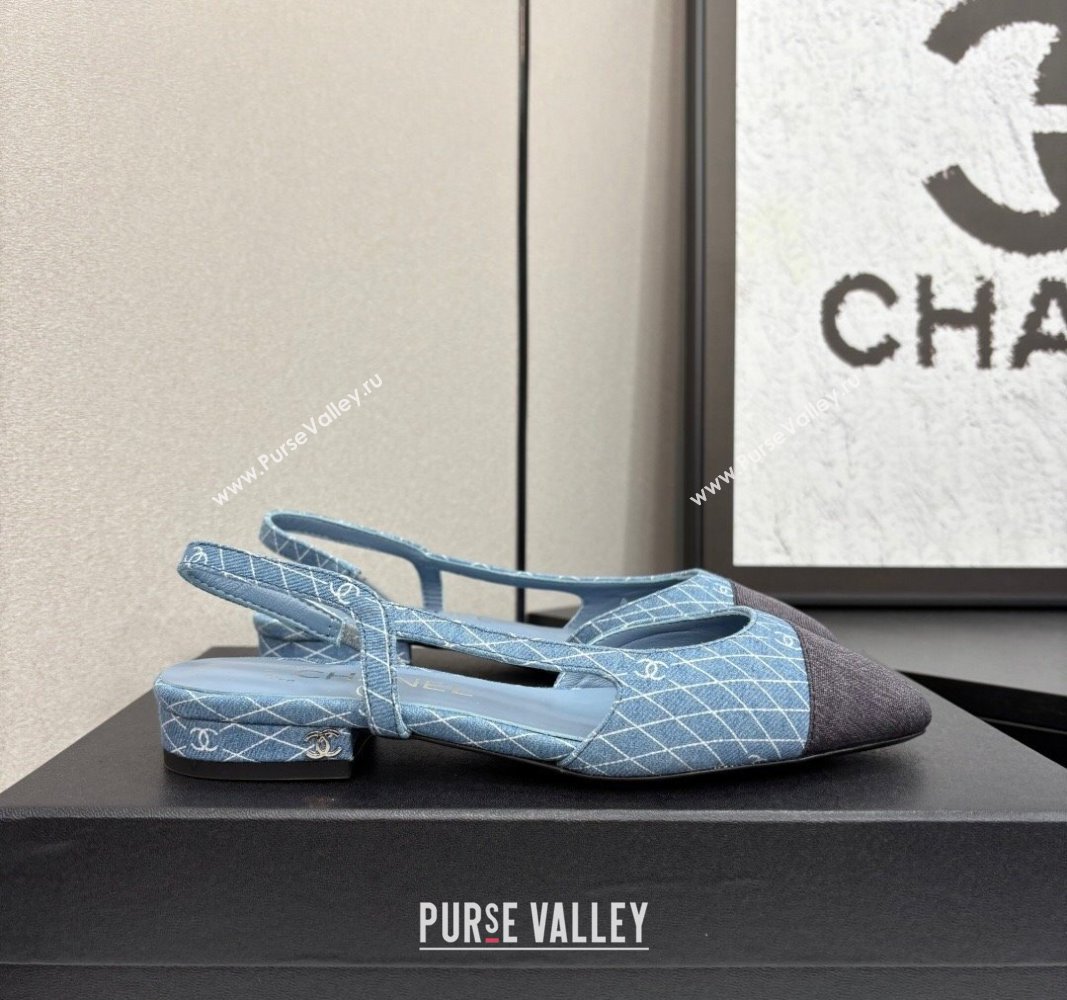 Chanel Quilted Denim Classic Slingbacks Flats Light Blue 2025 G31319 (MD-250416076)