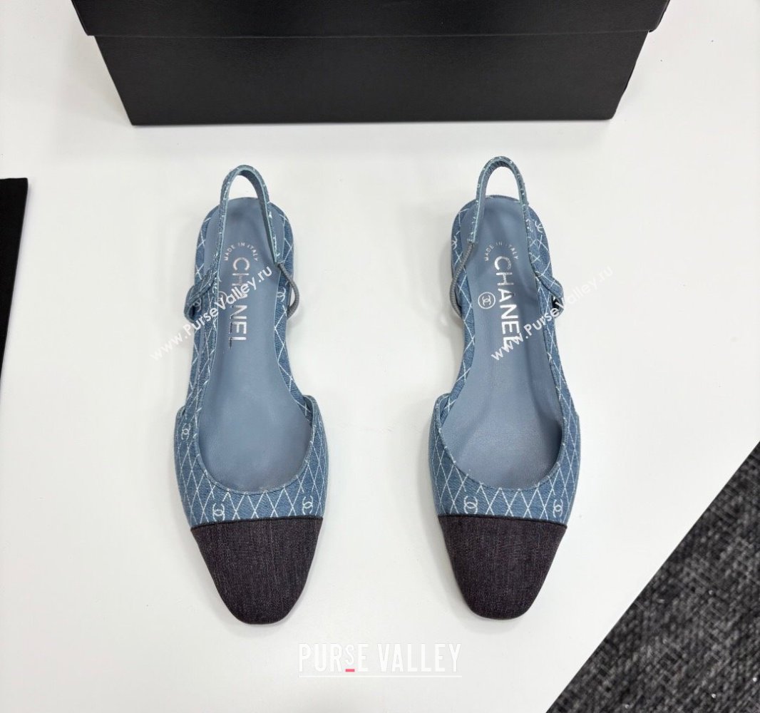 Chanel Quilted Denim Classic Slingbacks Flats Light Blue 2025 G31319 (MD-250416076)