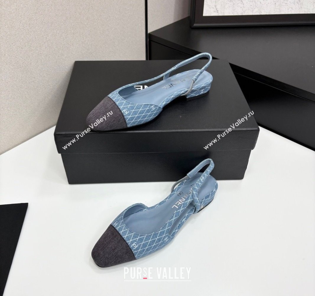 Chanel Quilted Denim Classic Slingbacks Flats Light Blue 2025 G31319 (MD-250416076)