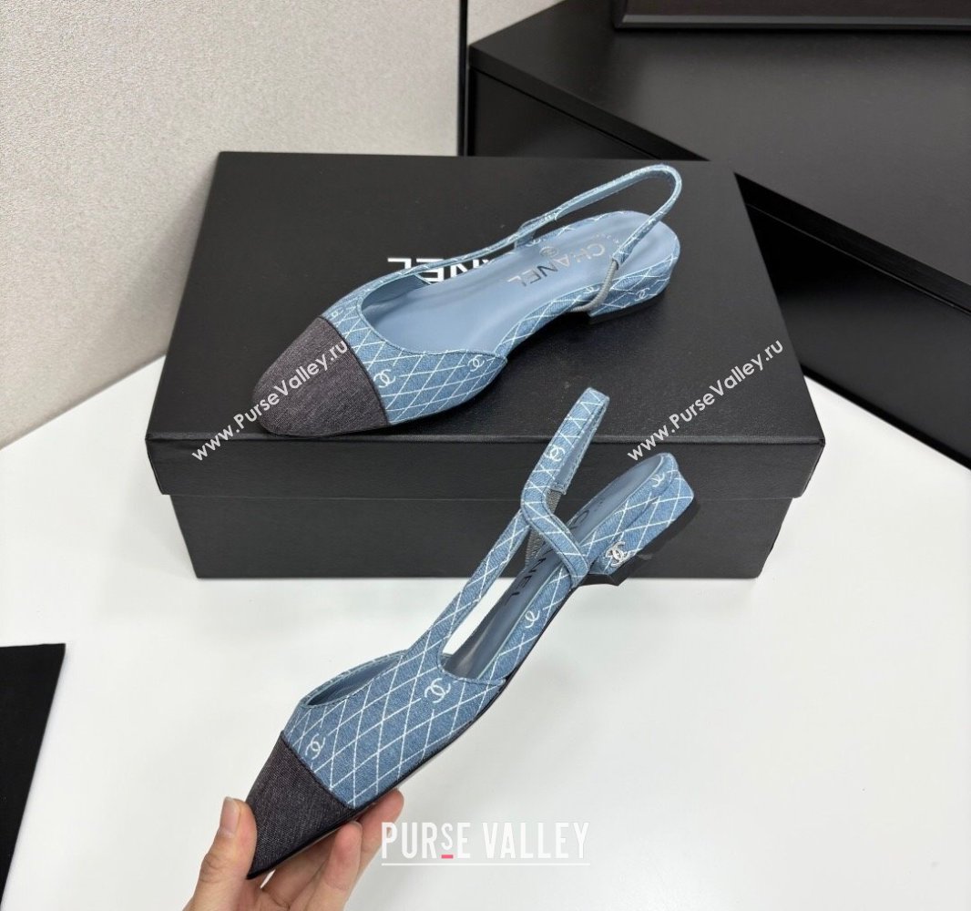 Chanel Quilted Denim Classic Slingbacks Flats Light Blue 2025 G31319 (MD-250416076)