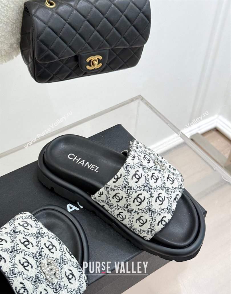 Chanel Printed Canvas Pillow Flat Slides Sandal Black 2025 CH041607 (MD-250416054)