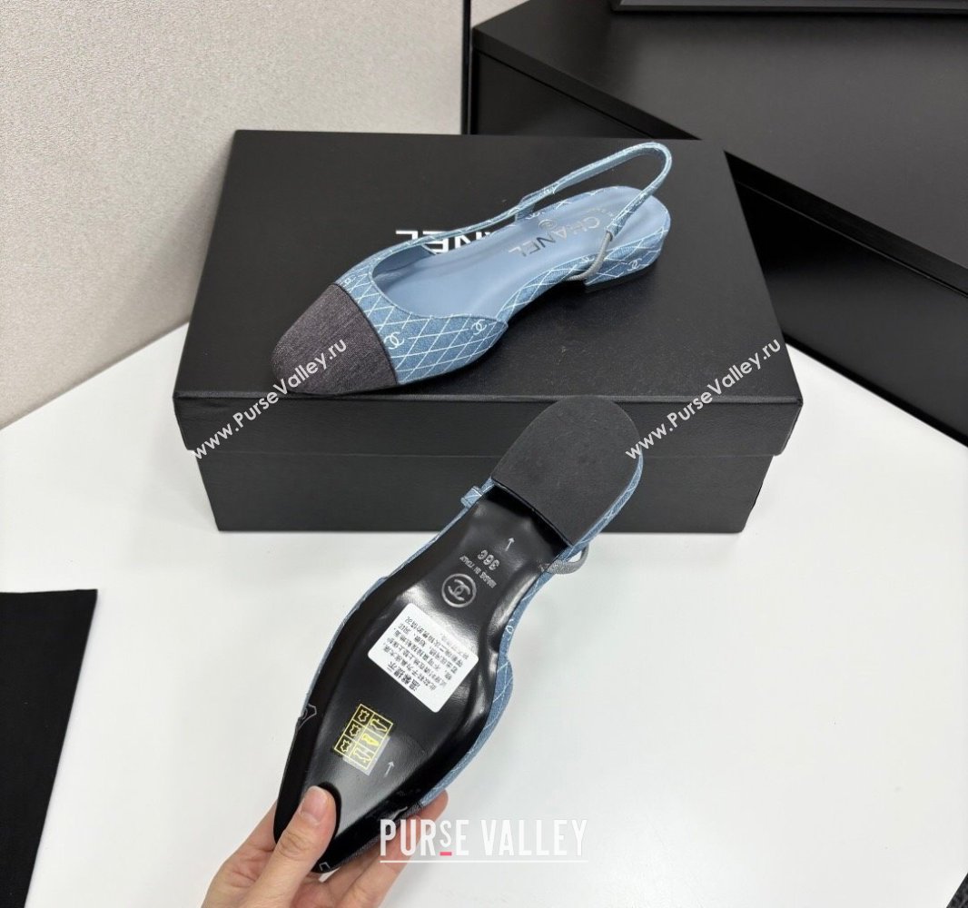 Chanel Quilted Denim Classic Slingbacks Flats Light Blue 2025 G31319 (MD-250416076)