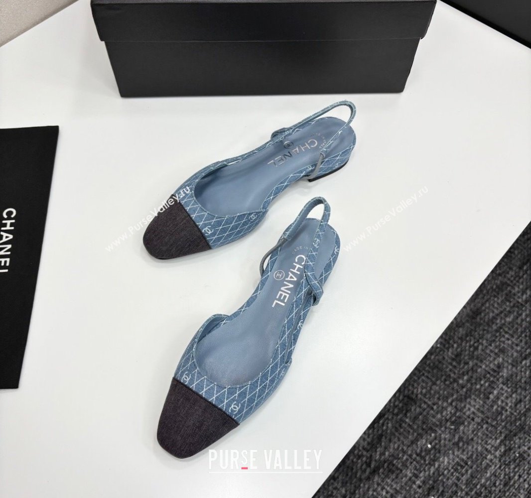 Chanel Quilted Denim Classic Slingbacks Flats Light Blue 2025 G31319 (MD-250416076)