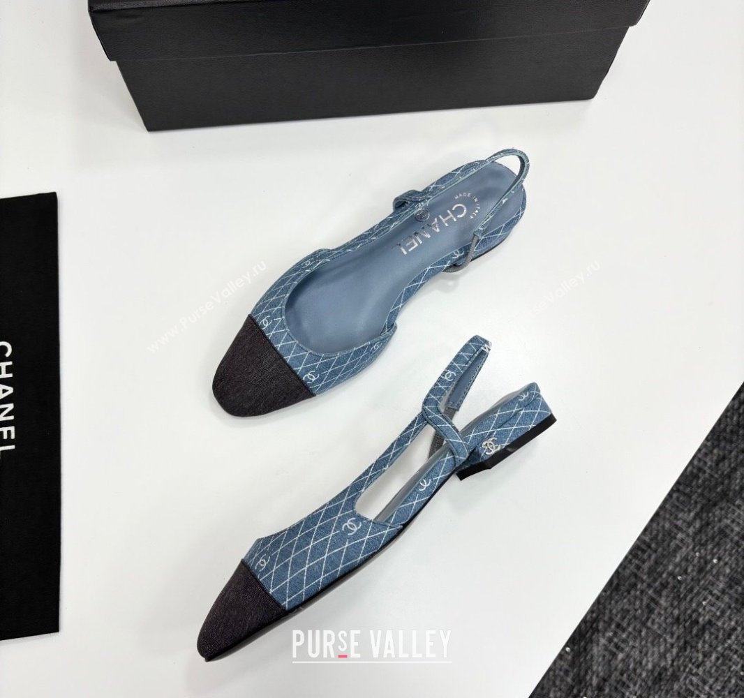 Chanel Quilted Denim Classic Slingbacks Flats Light Blue 2025 G31319 (MD-250416076)