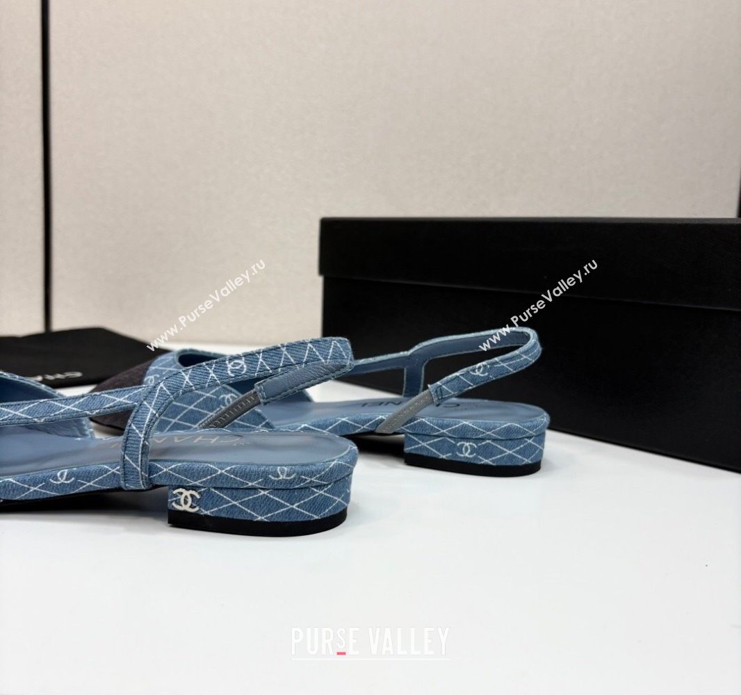 Chanel Quilted Denim Classic Slingbacks Flats Light Blue 2025 G31319 (MD-250416076)