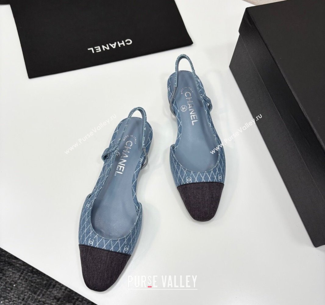 Chanel Quilted Denim Classic Slingbacks Flats Light Blue 2025 G31319 (MD-250416076)