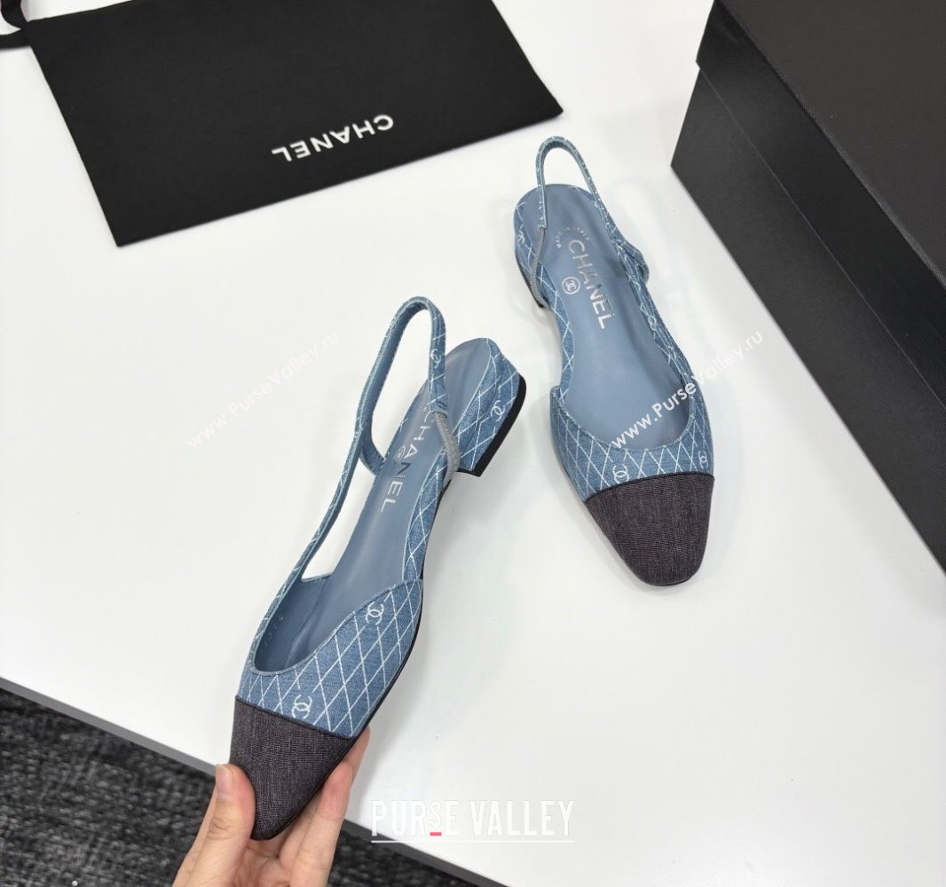 Chanel Quilted Denim Classic Slingbacks Flats Light Blue 2025 G31319 (MD-250416076)