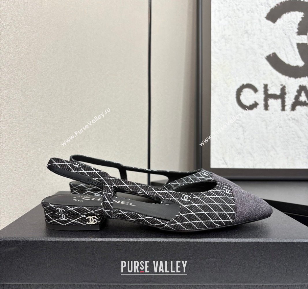 Chanel Quilted Denim Classic Slingbacks Flats Black 2025 G31319 (MD-250416077)
