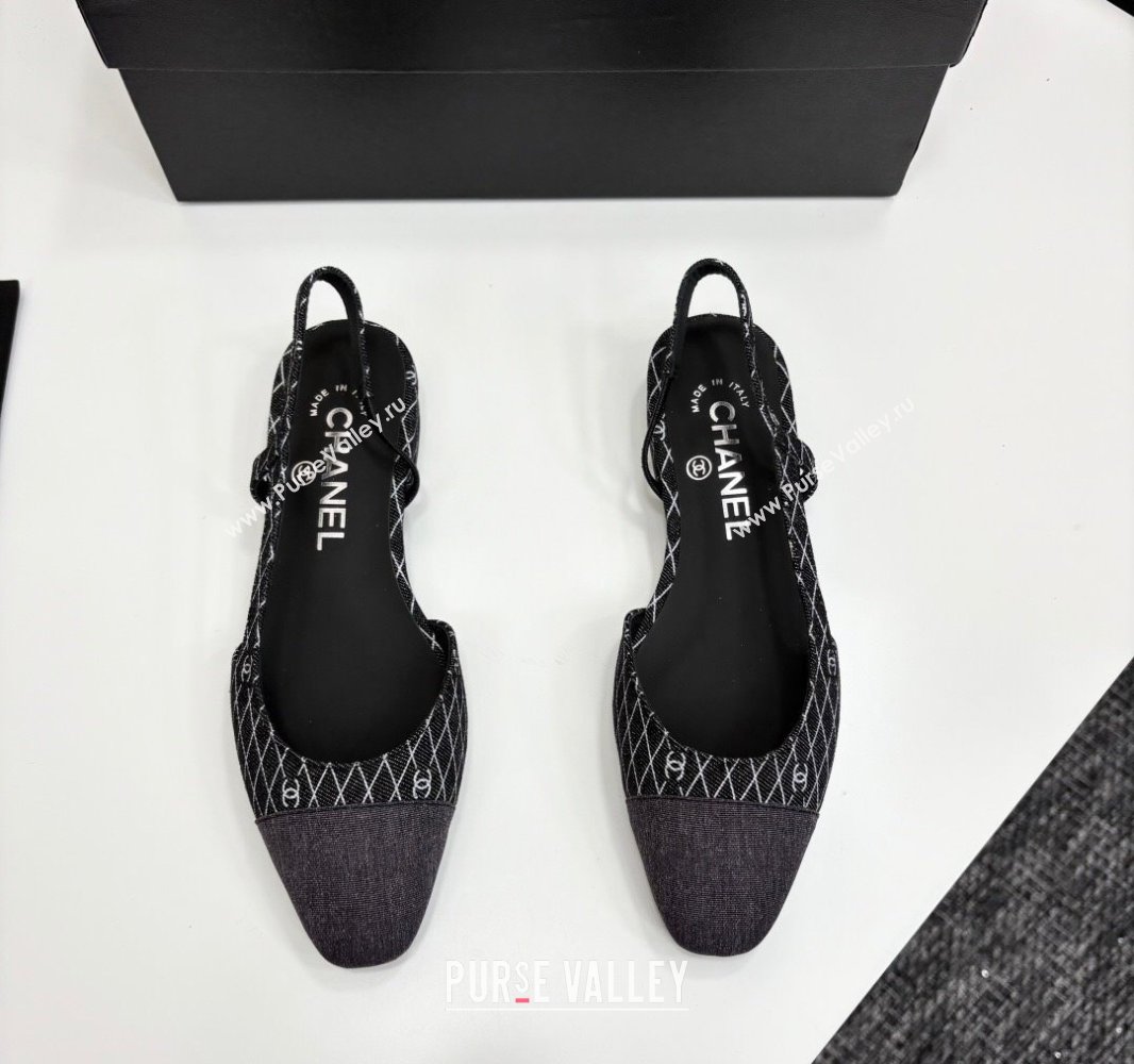 Chanel Quilted Denim Classic Slingbacks Flats Black 2025 G31319 (MD-250416077)