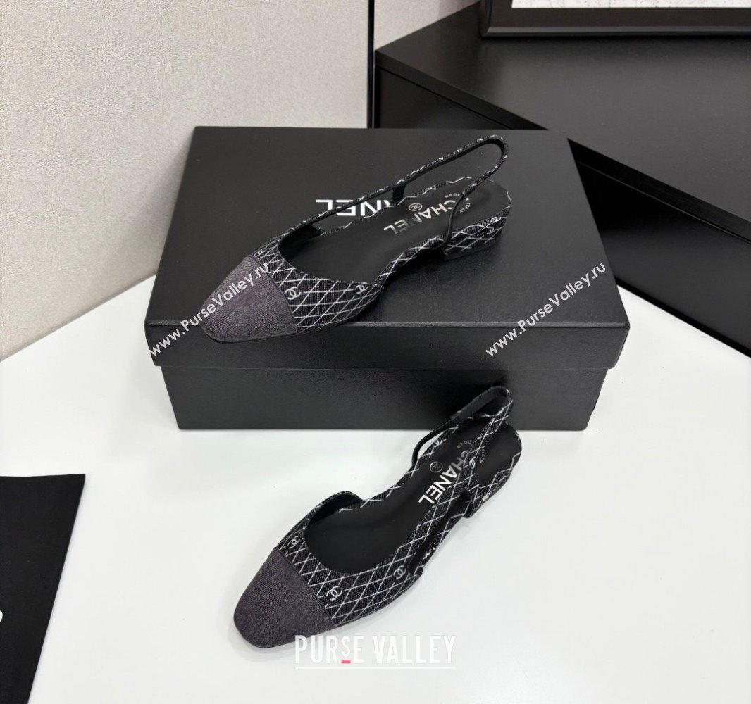 Chanel Quilted Denim Classic Slingbacks Flats Black 2025 G31319 (MD-250416077)