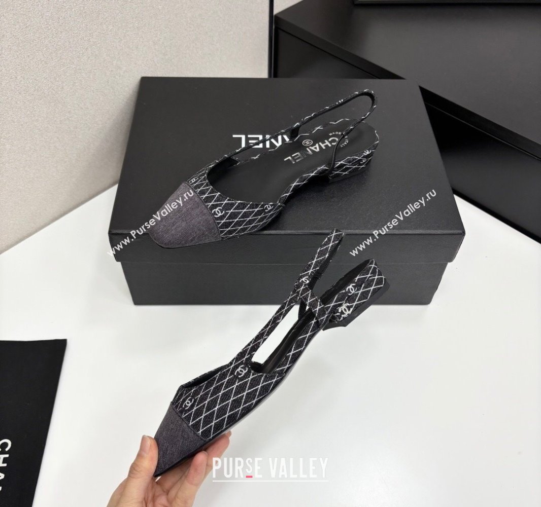 Chanel Quilted Denim Classic Slingbacks Flats Black 2025 G31319 (MD-250416077)