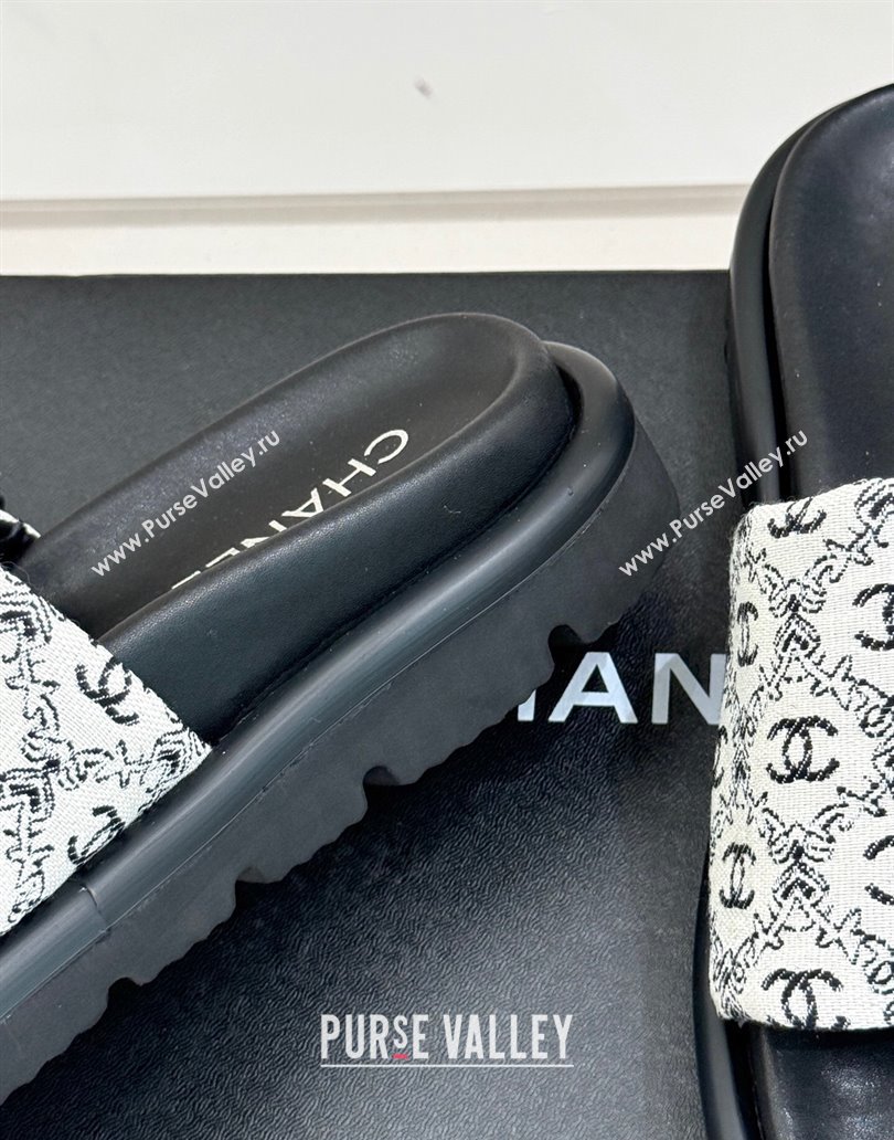 Chanel Printed Canvas Pillow Flat Slides Sandal Black 2025 CH041607 (MD-250416054)
