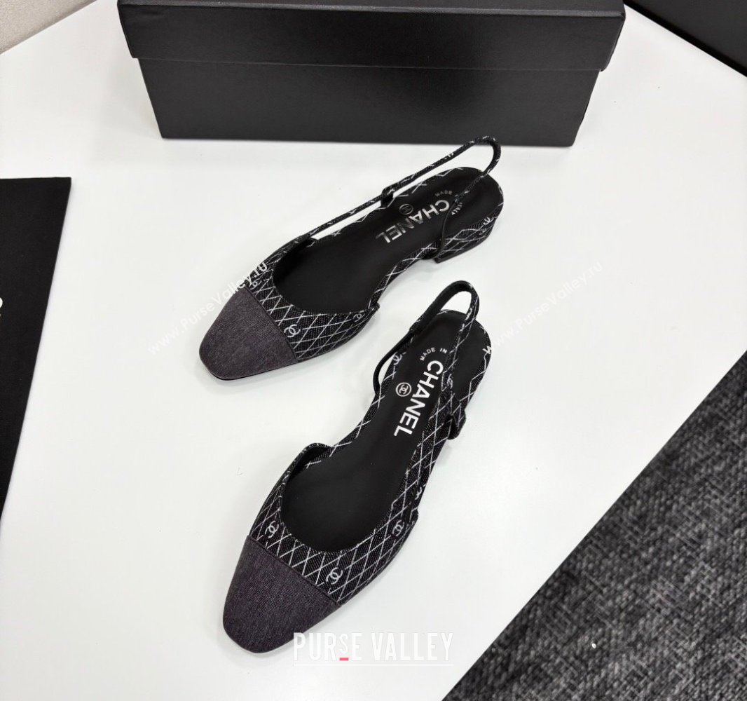 Chanel Quilted Denim Classic Slingbacks Flats Black 2025 G31319 (MD-250416077)