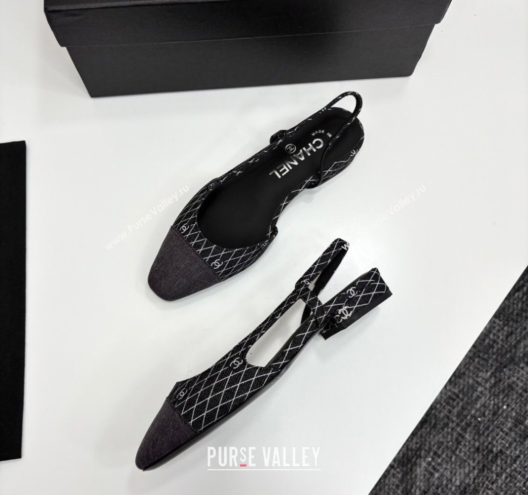 Chanel Quilted Denim Classic Slingbacks Flats Black 2025 G31319 (MD-250416077)