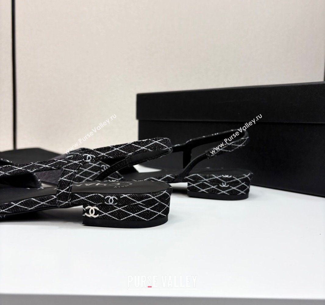 Chanel Quilted Denim Classic Slingbacks Flats Black 2025 G31319 (MD-250416077)