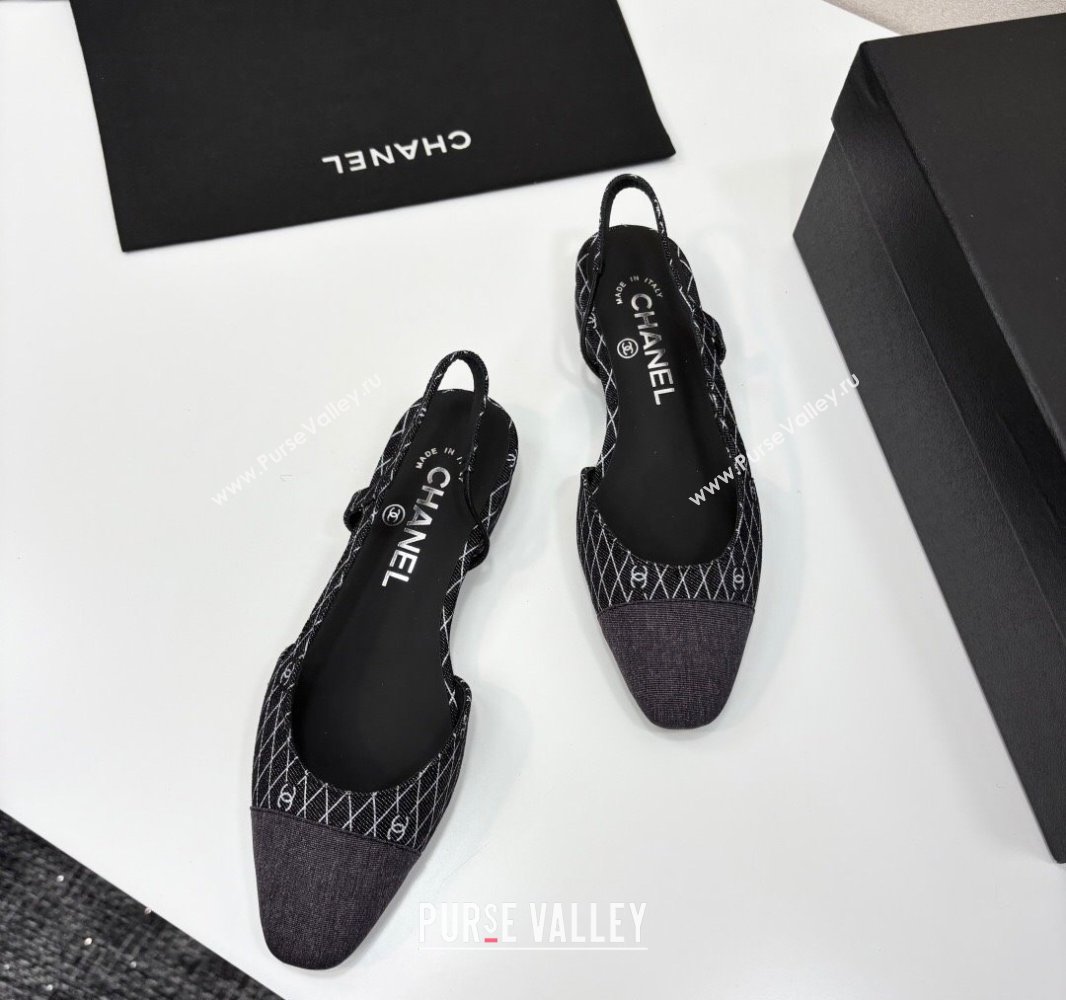 Chanel Quilted Denim Classic Slingbacks Flats Black 2025 G31319 (MD-250416077)