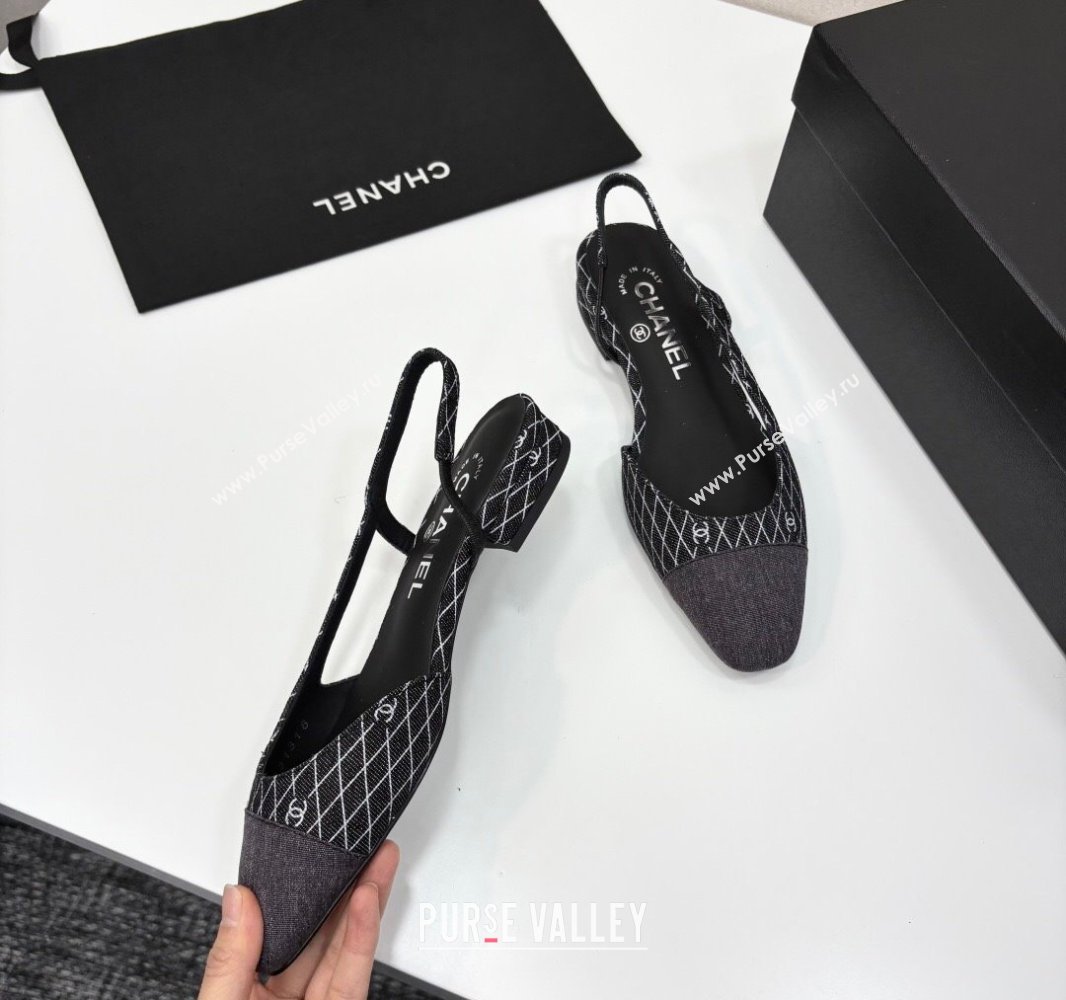 Chanel Quilted Denim Classic Slingbacks Flats Black 2025 G31319 (MD-250416077)
