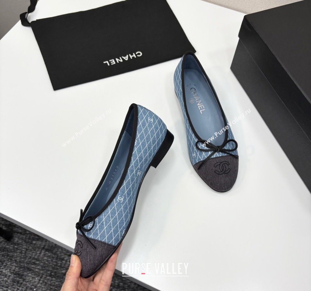 Chanel Quilted Denim Classic Ballet Flats Light Blue 2025 G02819 0416 (MD-250416079)