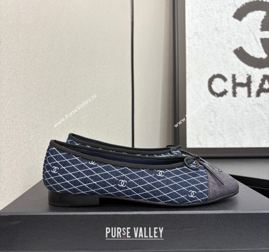 Chanel Quilted Denim Classic Ballet Flats Dark Blue 2025 G02819 0416 (MD-250416080)
