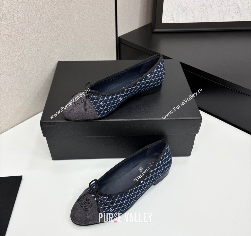Chanel Quilted Denim Classic Ballet Flats Dark Blue 2025 G02819 0416 (MD-250416080)