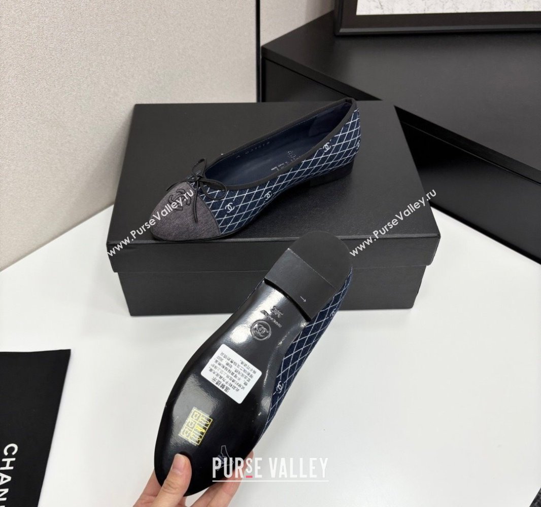 Chanel Quilted Denim Classic Ballet Flats Dark Blue 2025 G02819 0416 (MD-250416080)