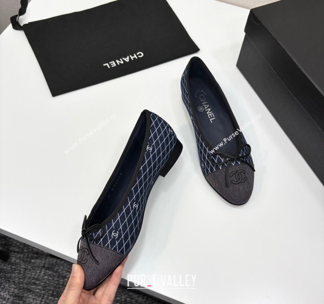 Chanel Quilted Denim Classic Ballet Flats Dark Blue 2025 G02819 0416 (MD-250416080)