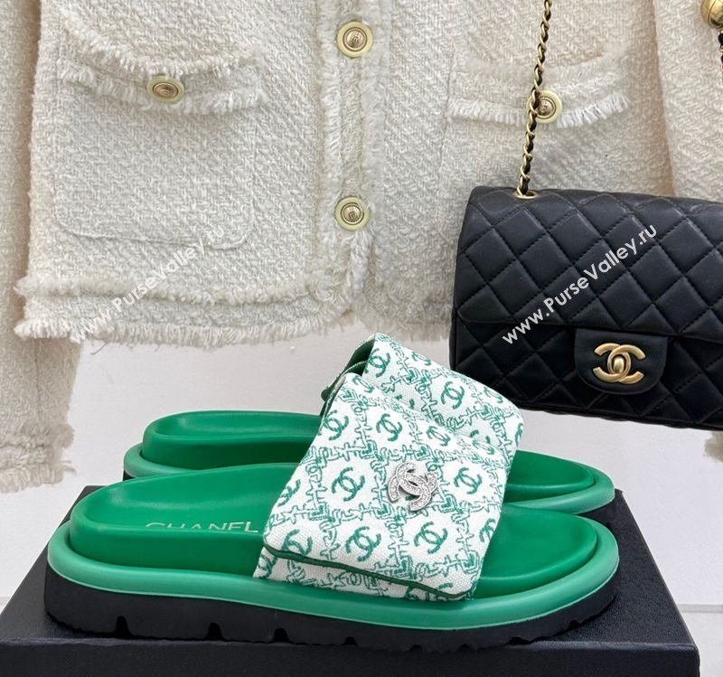 Chanel Printed Canvas Pillow Flat Slides Sandal Green 2025 CH041607 (MD-250416055)