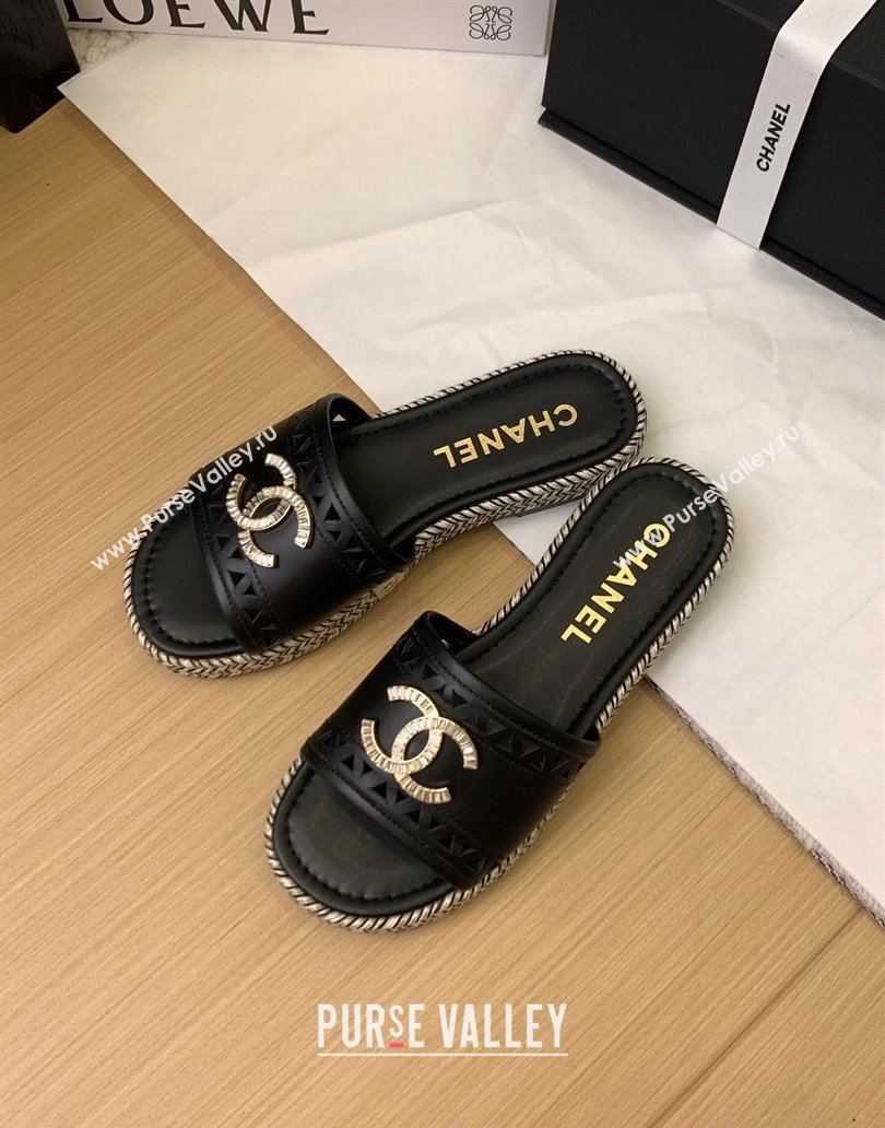 Chanel Cutout Calfskin Flat Slides Sandal Black 2025 CH041611 (MD-250416082)
