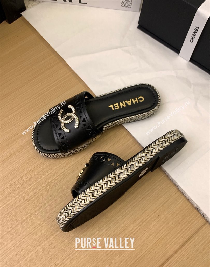 Chanel Cutout Calfskin Flat Slides Sandal Black 2025 CH041611 (MD-250416082)