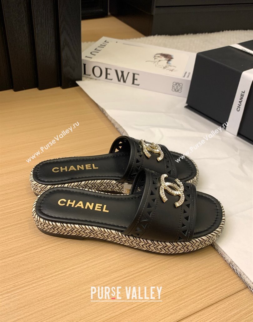 Chanel Cutout Calfskin Flat Slides Sandal Black 2025 CH041611 (MD-250416082)