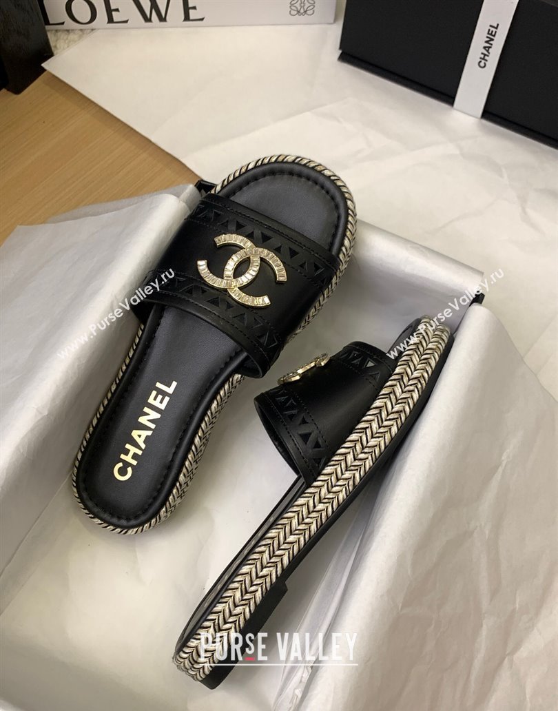 Chanel Cutout Calfskin Flat Slides Sandal Black 2025 CH041611 (MD-250416082)