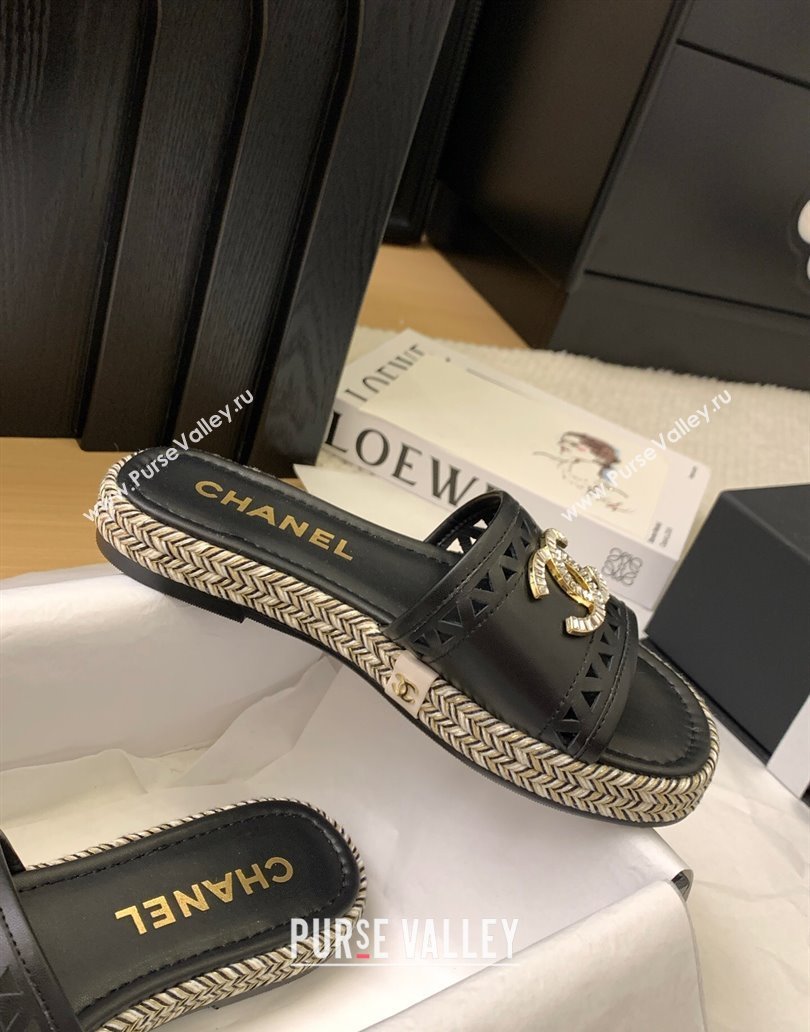 Chanel Cutout Calfskin Flat Slides Sandal Black 2025 CH041611 (MD-250416082)