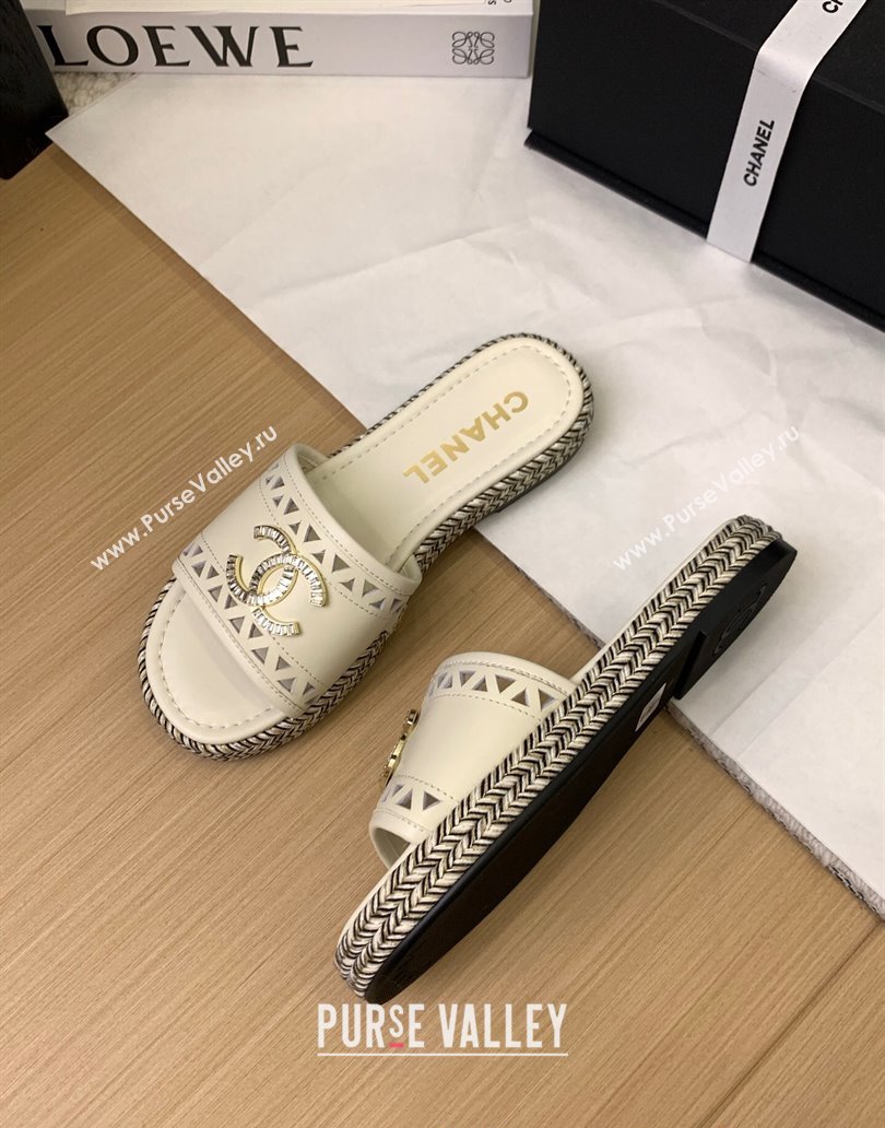 Chanel Cutout Calfskin Flat Slides Sandal White 2025 CH041611 (MD-250416083)