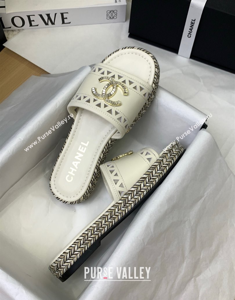 Chanel Cutout Calfskin Flat Slides Sandal White 2025 CH041611 (MD-250416083)