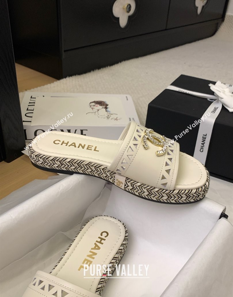 Chanel Cutout Calfskin Flat Slides Sandal White 2025 CH041611 (MD-250416083)