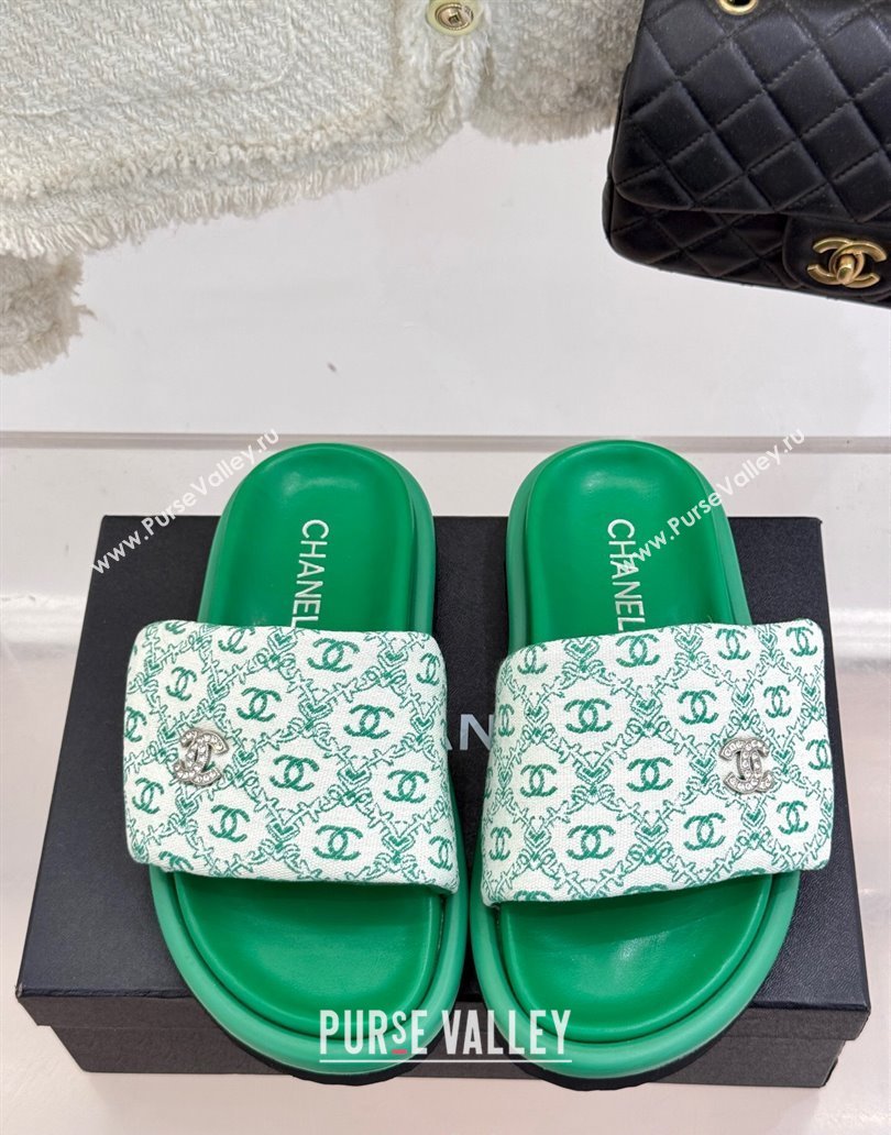 Chanel Printed Canvas Pillow Flat Slides Sandal Green 2025 CH041607 (MD-250416055)