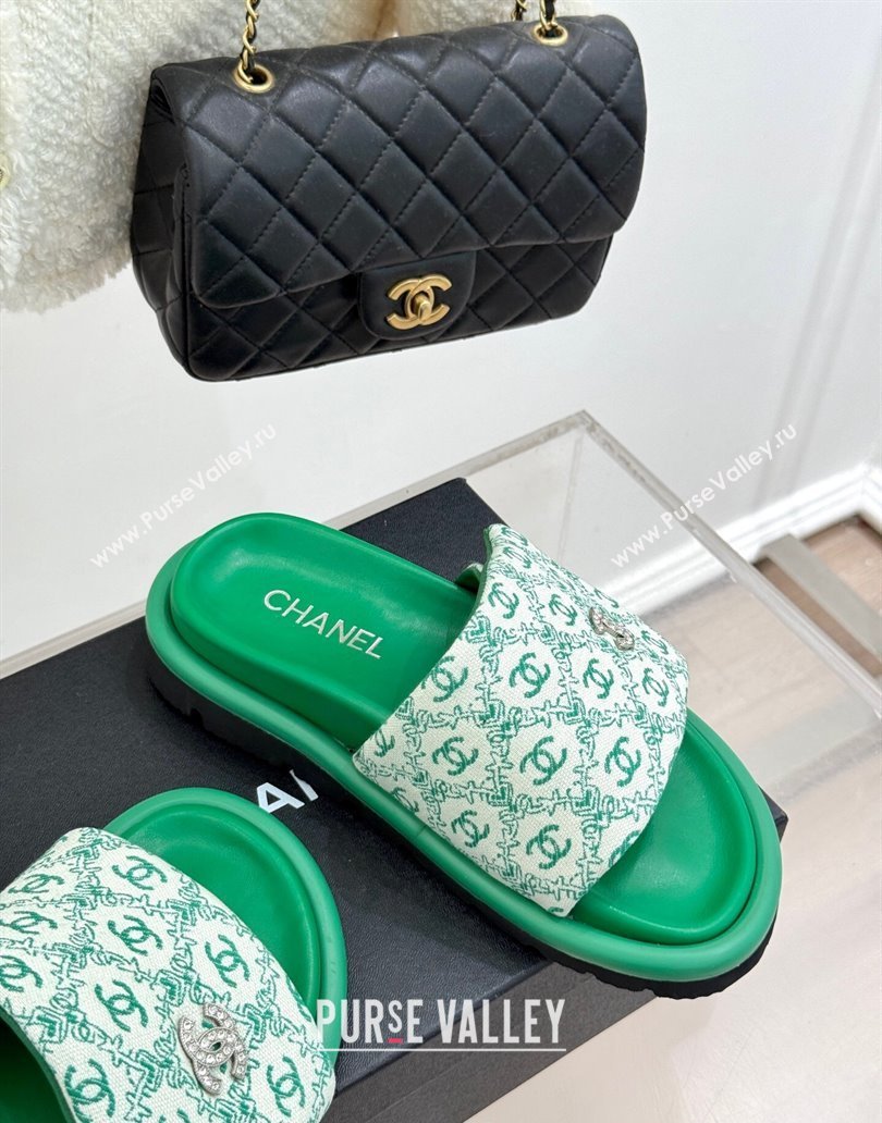 Chanel Printed Canvas Pillow Flat Slides Sandal Green 2025 CH041607 (MD-250416055)