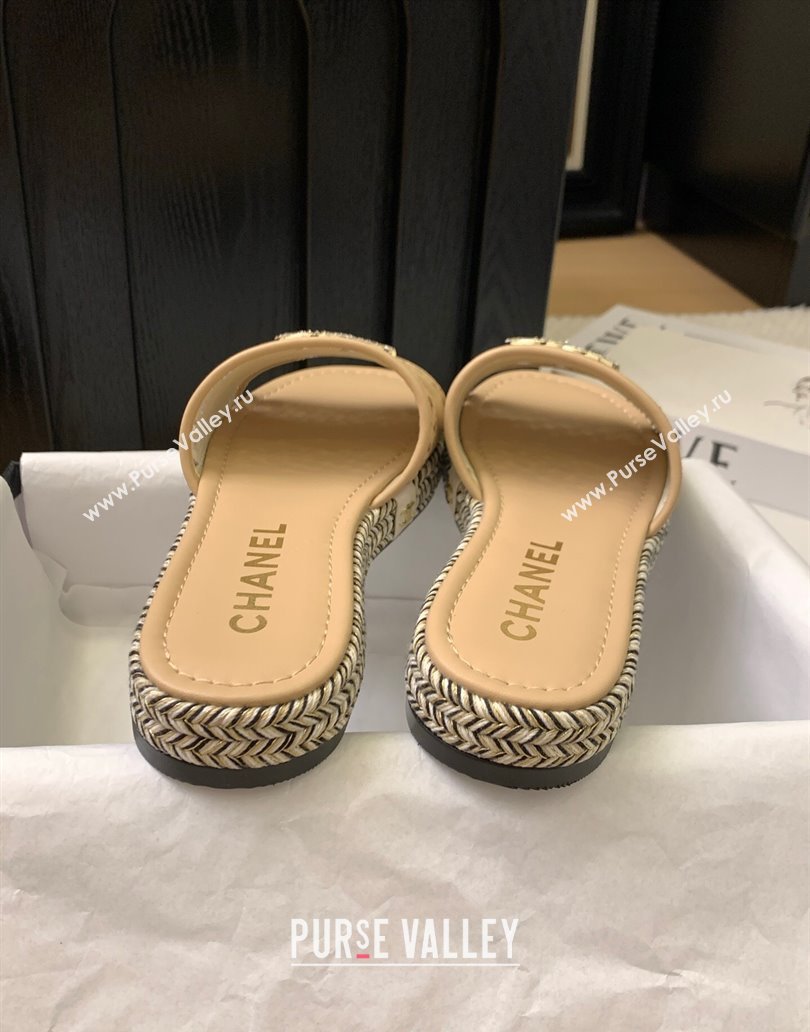 Chanel Cutout Calfskin Flat Slides Sandal Beige 2025 CH041611 (MD-250416085)