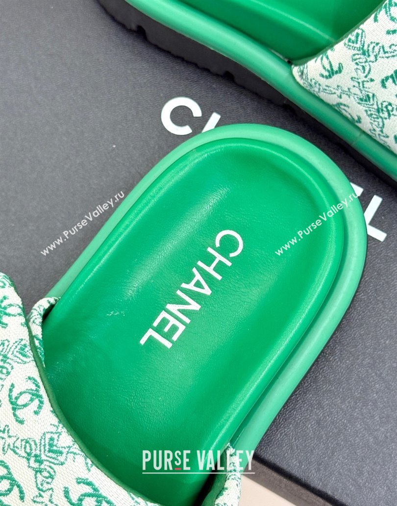 Chanel Printed Canvas Pillow Flat Slides Sandal Green 2025 CH041607 (MD-250416055)