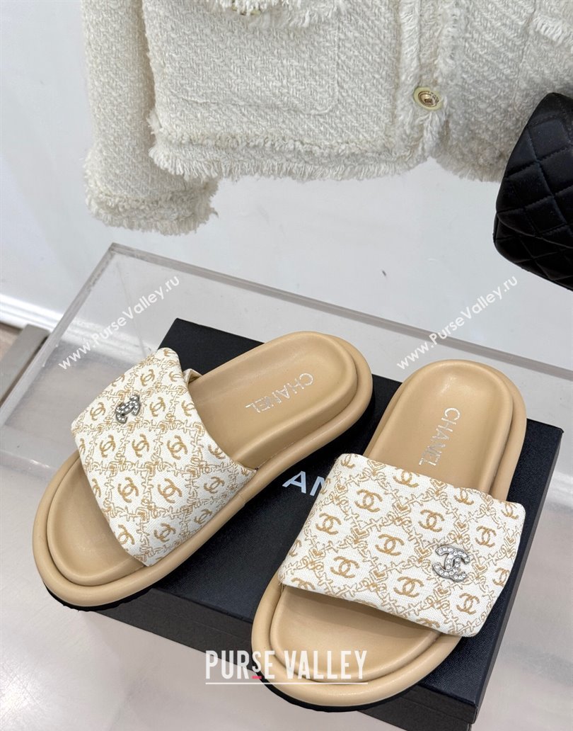 Chanel Printed Canvas Pillow Flat Slides Sandal Beige 2025 CH041607 (MD-250416056)