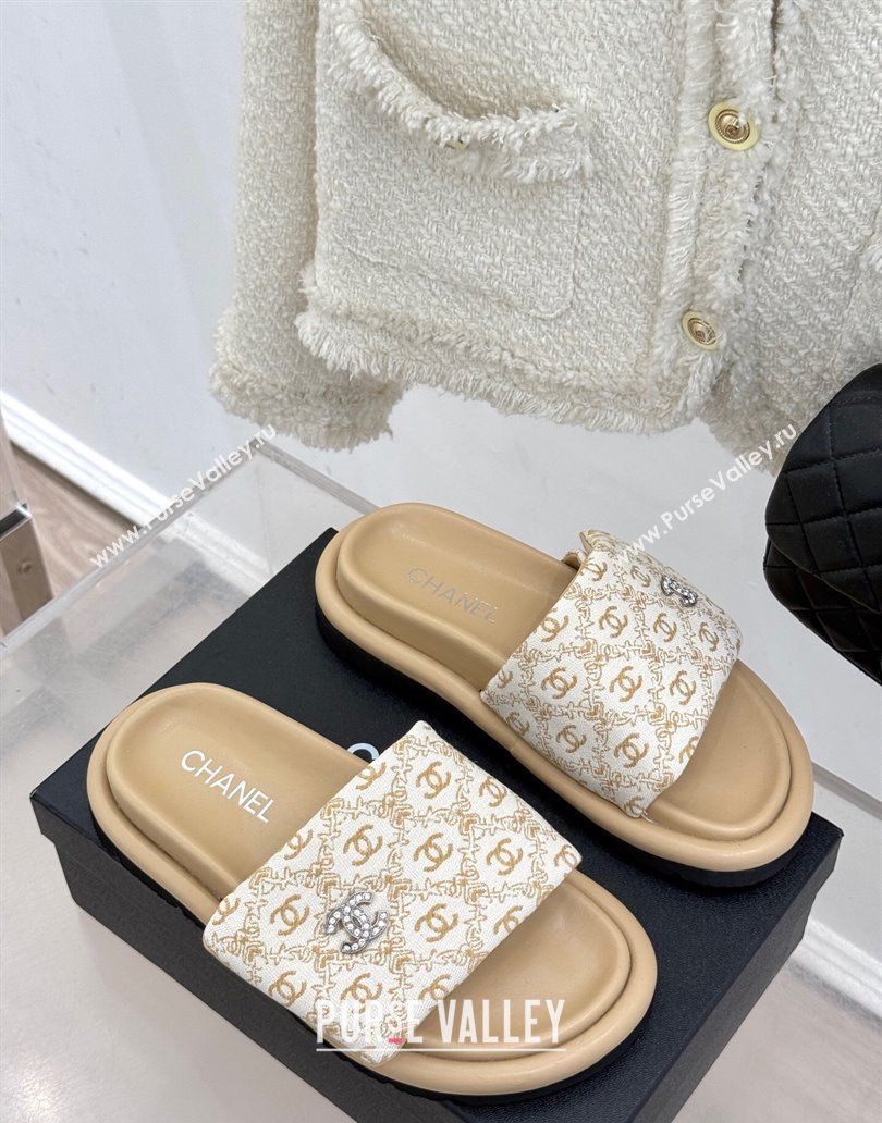 Chanel Printed Canvas Pillow Flat Slides Sandal Beige 2025 CH041607 (MD-250416056)