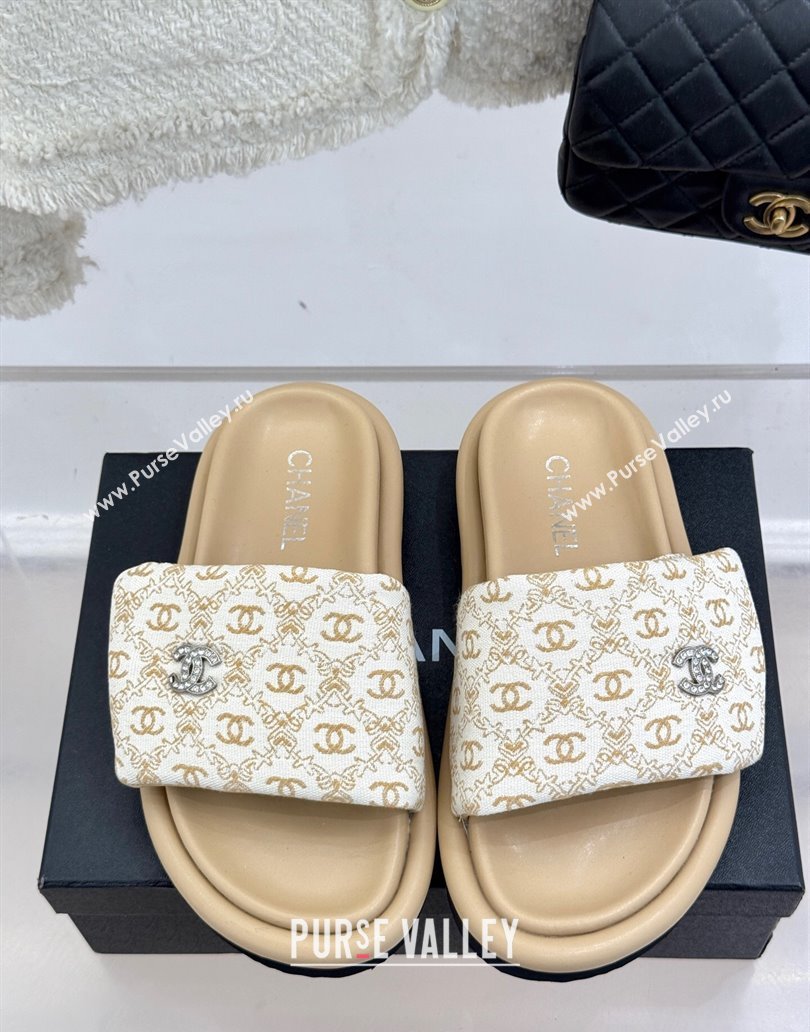 Chanel Printed Canvas Pillow Flat Slides Sandal Beige 2025 CH041607 (MD-250416056)