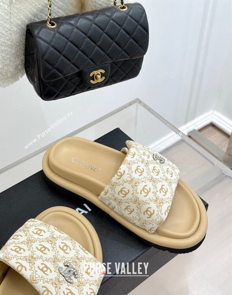Chanel Printed Canvas Pillow Flat Slides Sandal Beige 2025 CH041607 (MD-250416056)