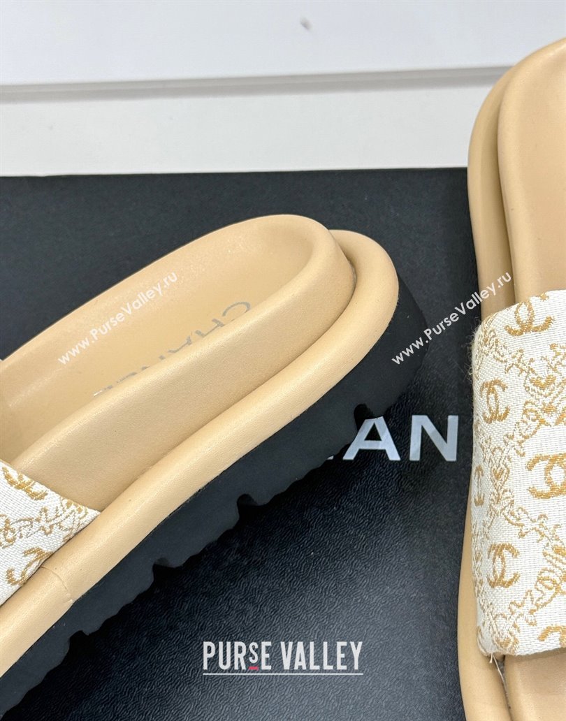 Chanel Printed Canvas Pillow Flat Slides Sandal Beige 2025 CH041607 (MD-250416056)